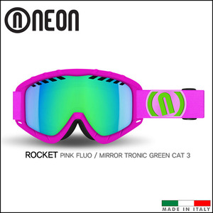 네온 ROCKET 스키 스노우보드 고글 (Pink Fluo/Mirror Tronic Green Cat 3)