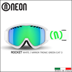 네온 ROCKET 스키 스노우보드 고글 (White/Mirror Tronic Green Cat 3)
